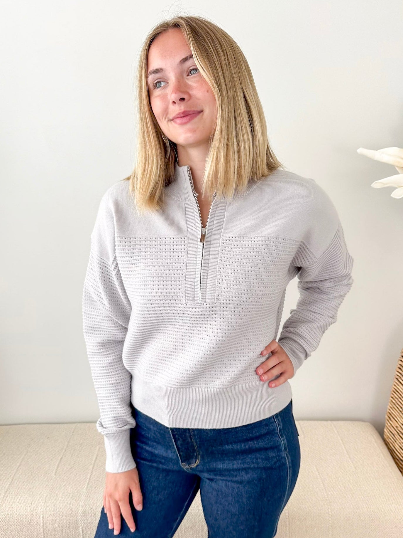 Dolman Textured 1/2 Zip Pullover - The Nines