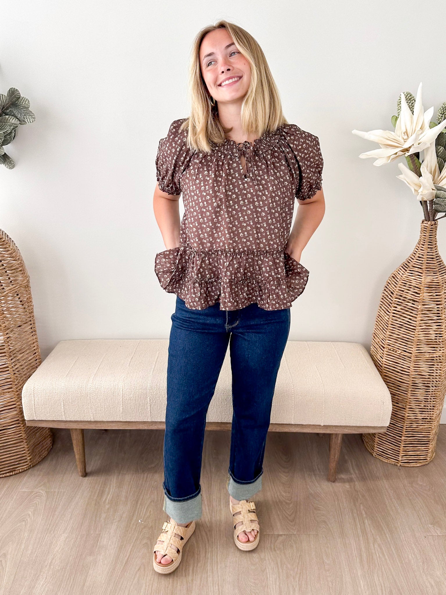 Tie Neck Floral Blouse
