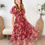 Floral Polka Dot Puff Sleeve Midi Dress - The Nines