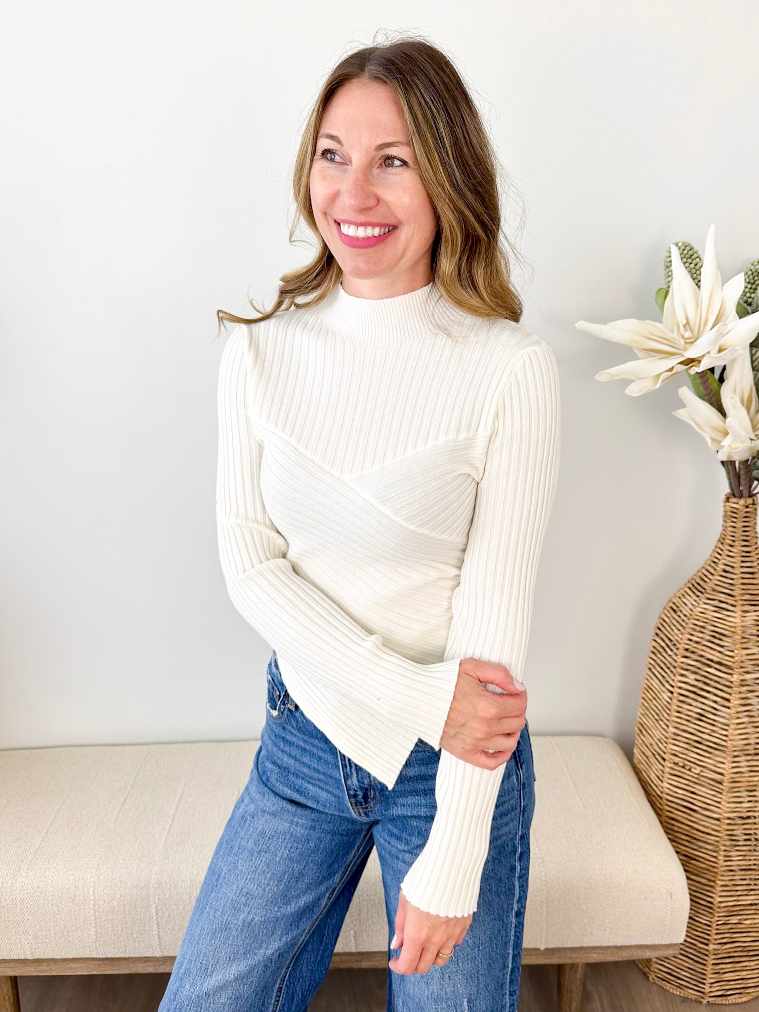 Asymmetrical Mock Neck Top - The Nines