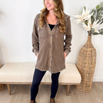 Mineral Wash Waffle Knit Hoodie Shacket - The Nines