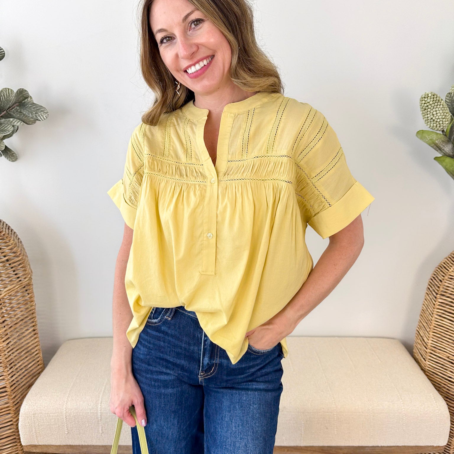 Eyelet Button Up Dolman Blouse - The Nines