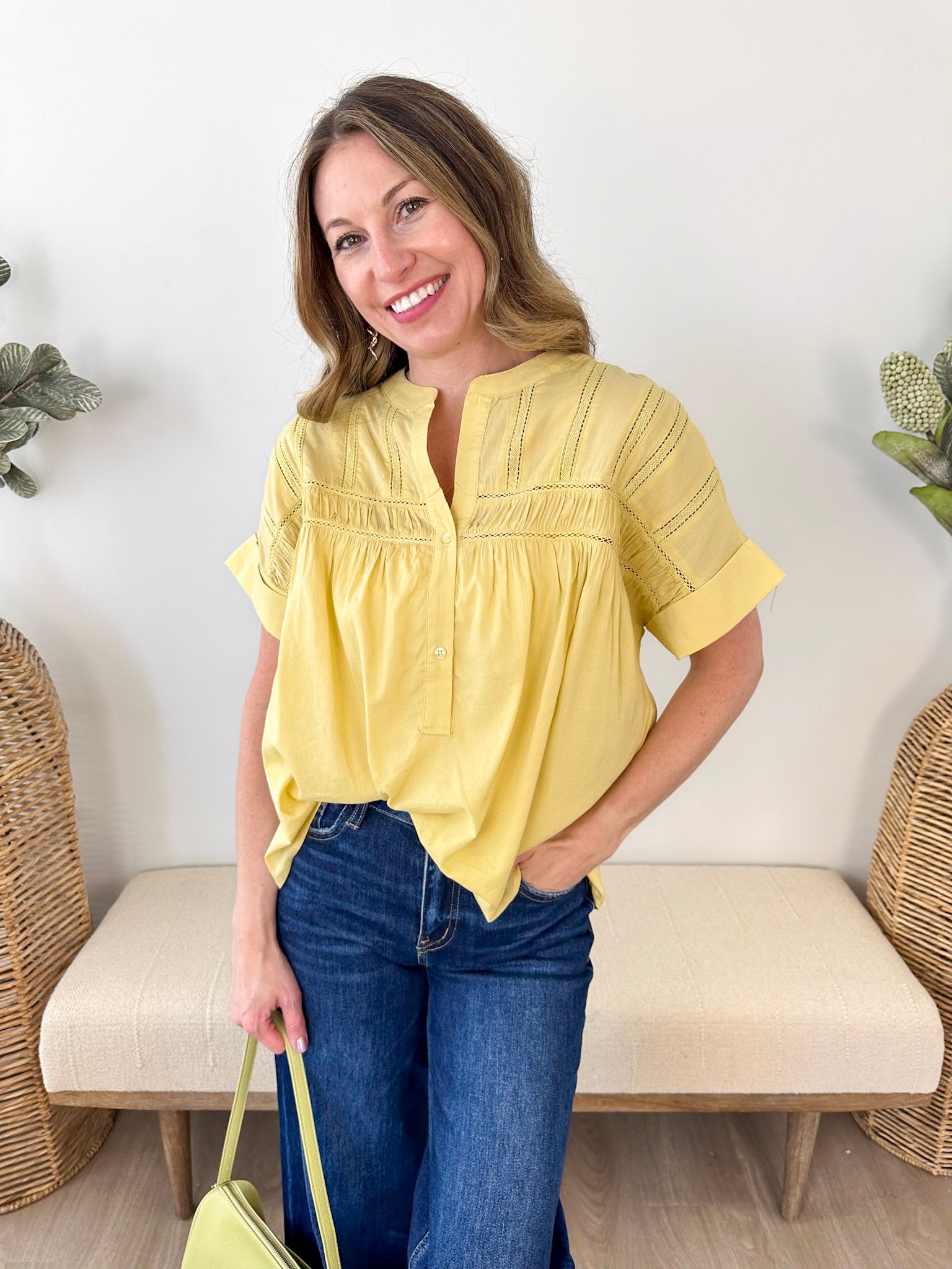 Eyelet Button Up Dolman Blouse - The Nines