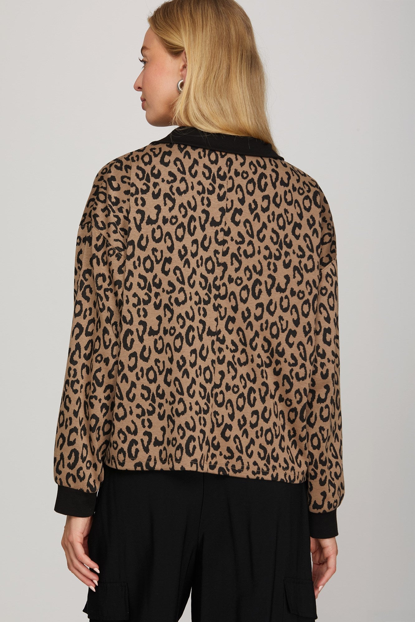 Leopard Band Detail Half Zip Top - The Nines