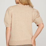 Short Sleeve Ruffled Neck Sweater Top - 3 Colors! - The Nines