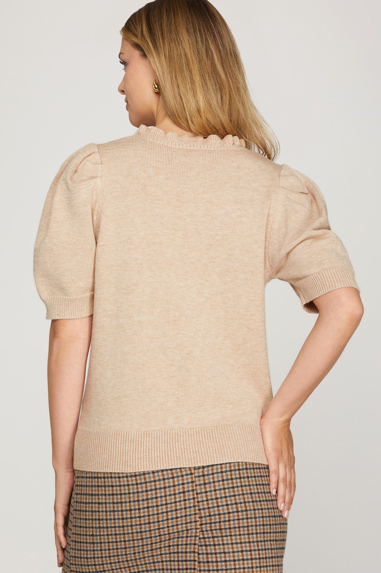 Short Sleeve Ruffled Neck Sweater Top - 3 Colors! - The Nines