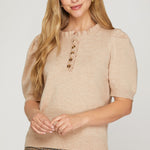 Short Sleeve Ruffled Neck Sweater Top - 3 Colors! - The Nines