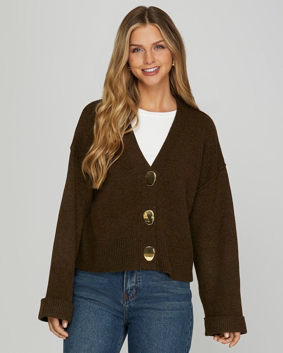 Emmy Gold Button Cardigan - FINAL SALE! - The Nines