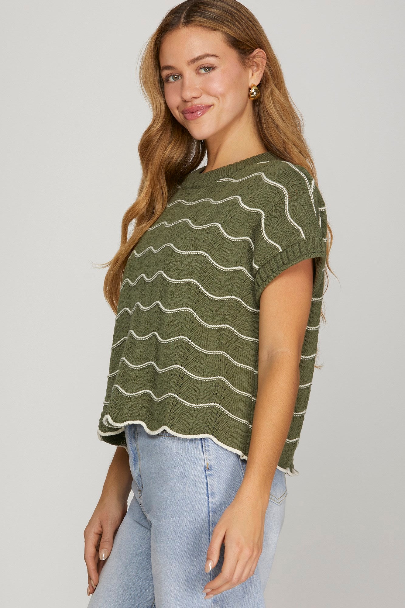 Scalloped Striped Sweater Top - 2 Colors! - The Nines