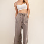 Mocha Washed Wide Leg Casual Pant - The Nines