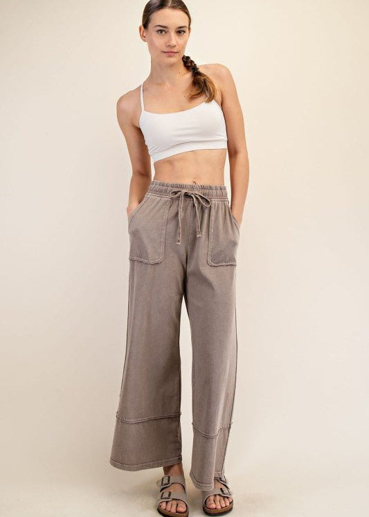 Mocha Washed Wide Leg Casual Pant - The Nines