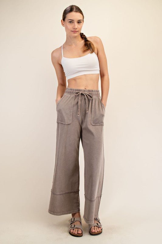Mocha Washed Wide Leg Casual Pant - The Nines