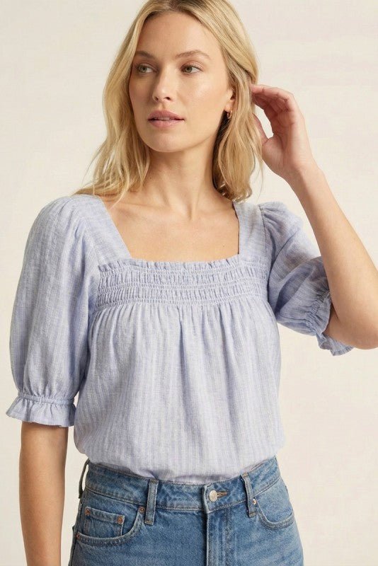 Light Blue Smocked Detail Top - The Nines