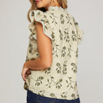 Sage Embroidered Flutter Sleeve Top - The Nines