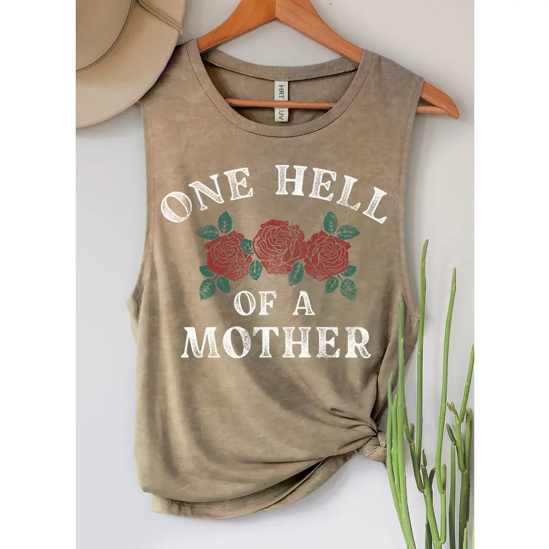 "One Hell Of A Mother" Taupe Tank Top - The Nines