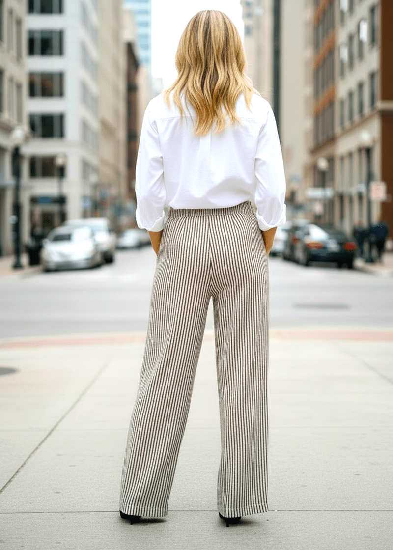 Toffee Striped Drawstring Pants - The Nines