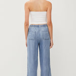 Washed Denim Elastic Waist Pant - The Nines