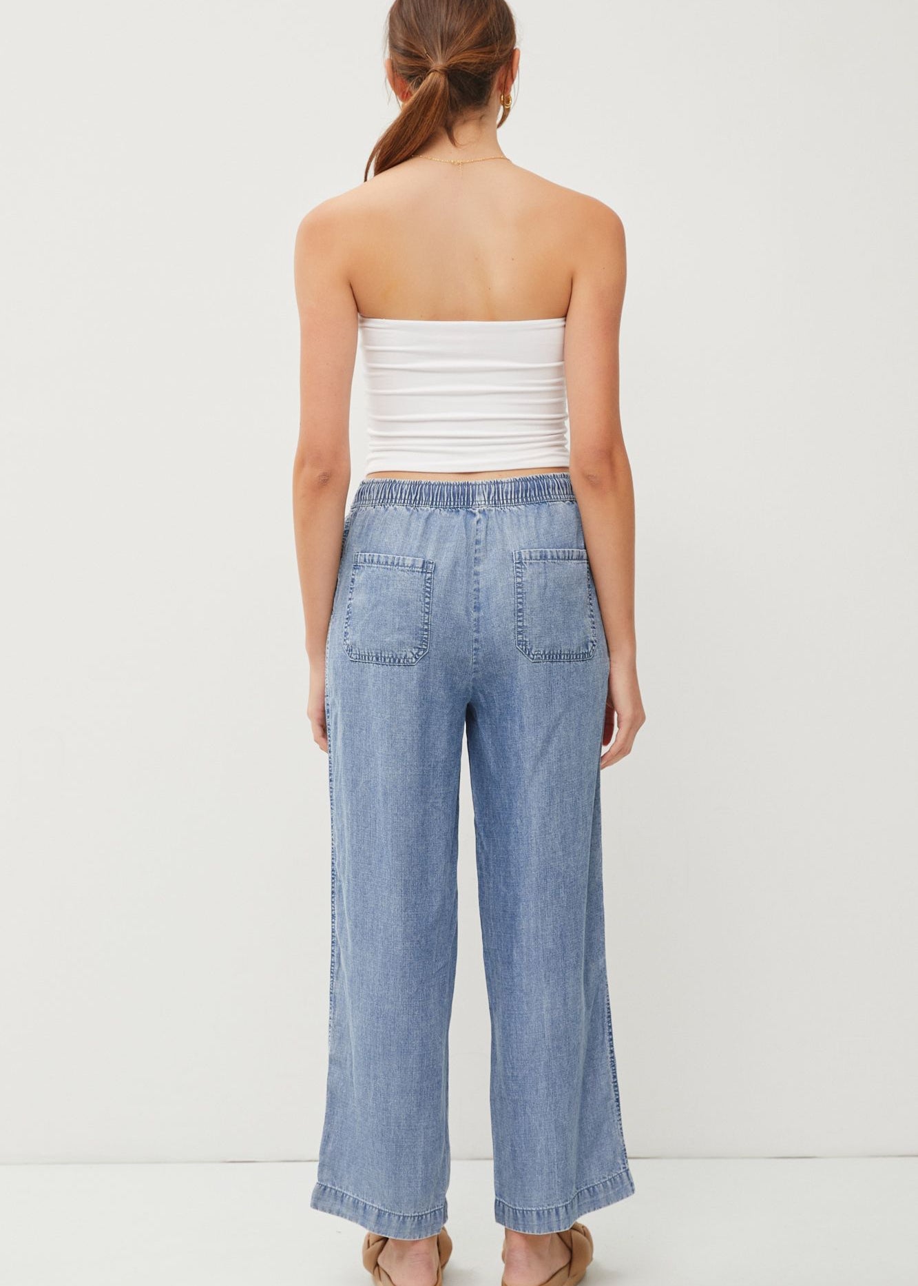 Washed Denim Elastic Waist Pant - The Nines