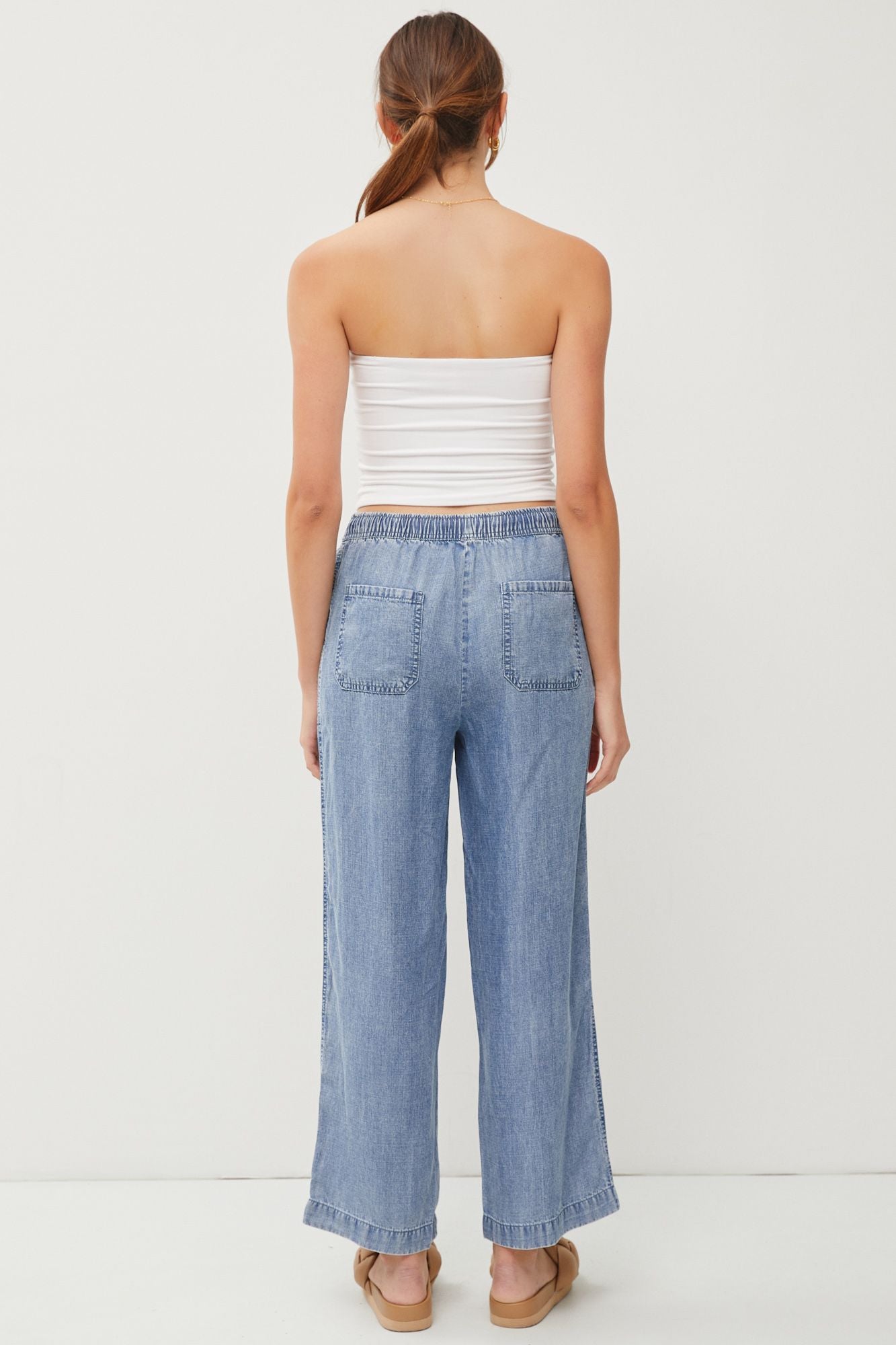 Washed Denim Elastic Waist Pant - The Nines