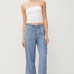 Washed Denim Elastic Waist Pant - The Nines