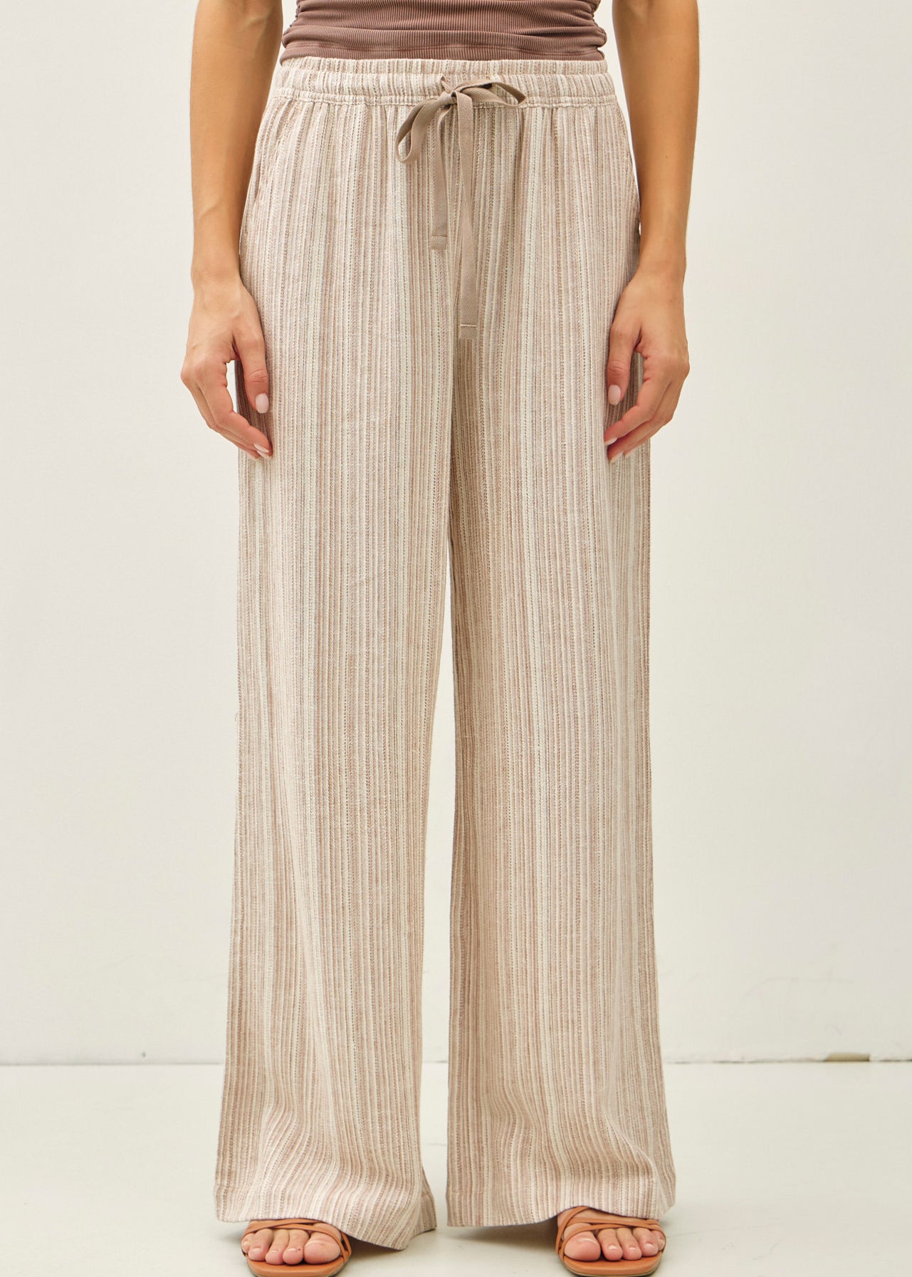 Mocha Linen Wide Leg Pants - The Nines
