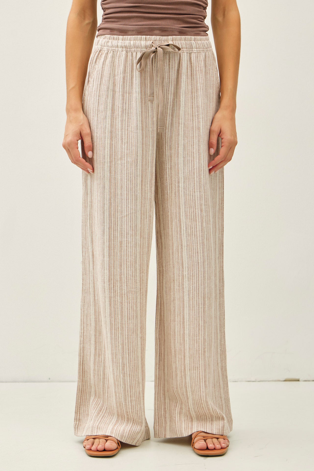 Mocha Linen Wide Leg Pants - The Nines