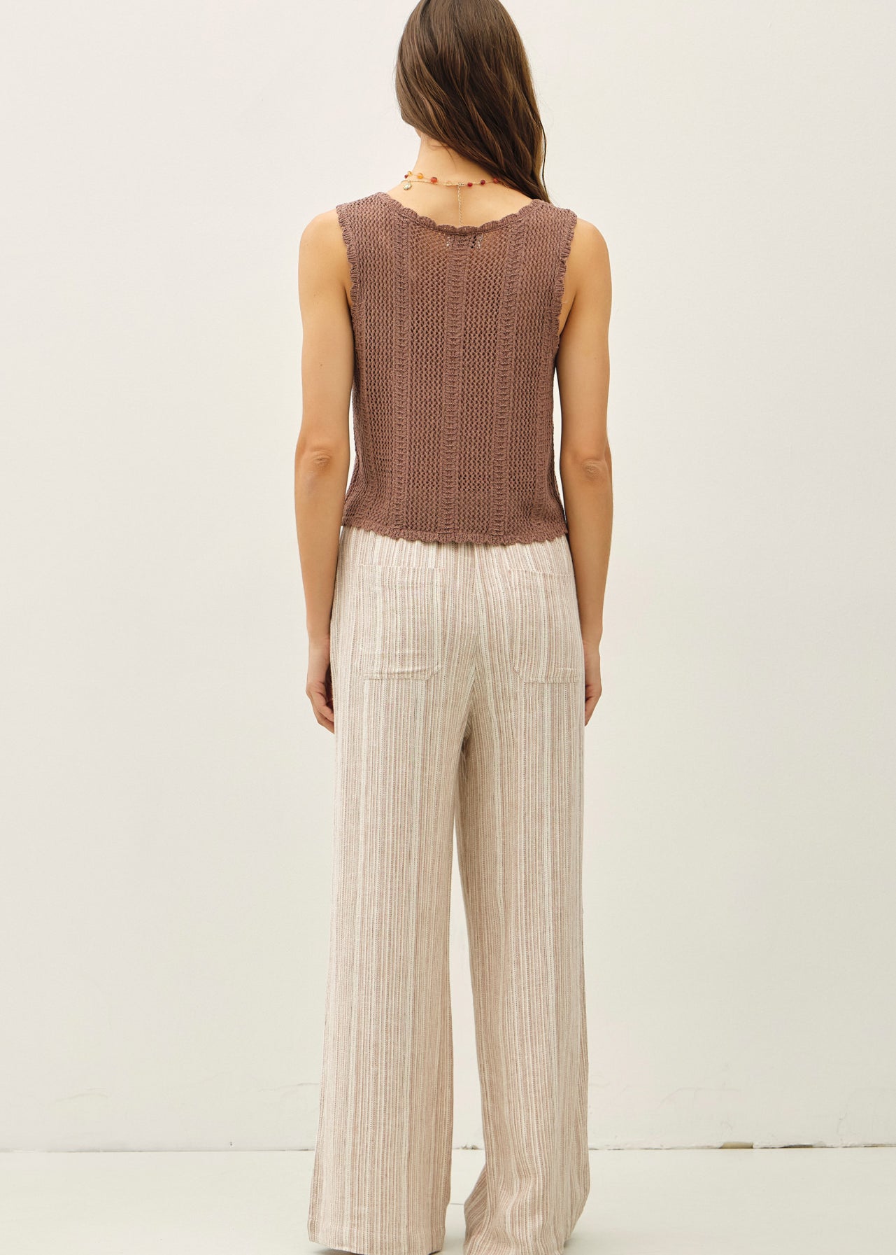 Mocha Linen Wide Leg Pants - The Nines