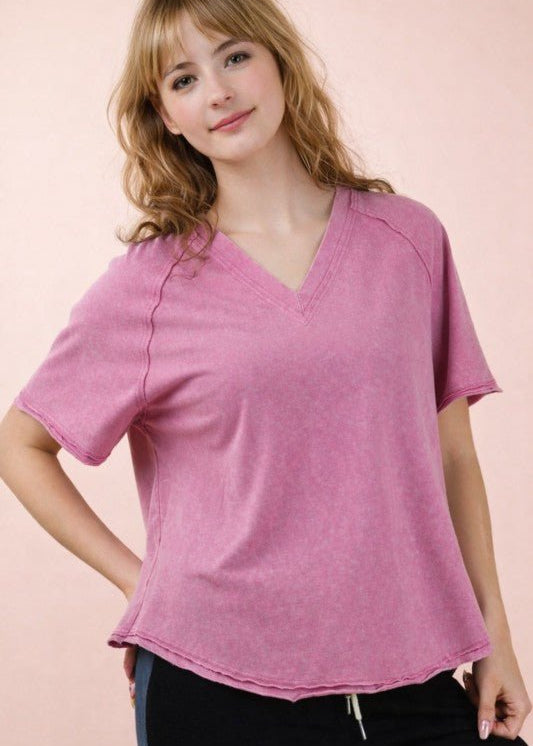 Back Shirred Mineral Wash V - neck Tee - 4 Colors! - The Nines