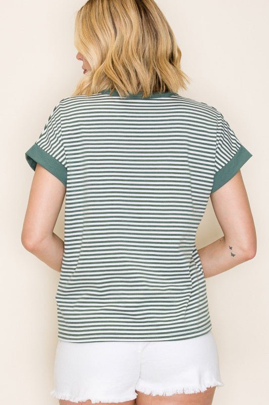 Ivory & Green Striped Short Sleeve - The Nines