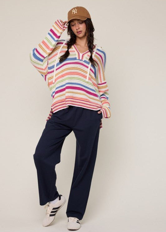Multicolor Open Knit Hoodie - The Nines