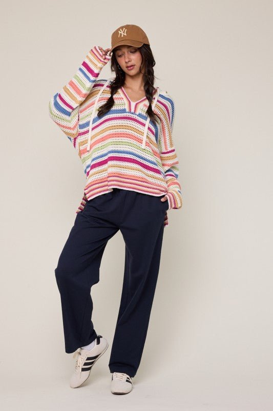 Multicolor Open Knit Hoodie - The Nines