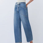 Vervet High Rise Drawstring Waistband Barrel Jeans - The Nines