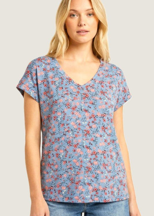 Comfy Floral V - neck Jersey Tee - 2 Colors! - The Nines
