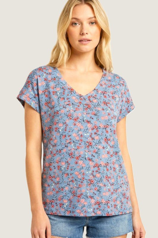 Comfy Floral V - neck Jersey Tee - 2 Colors! - The Nines