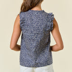 Navy Poplin Cap Sleeve Top - The Nines