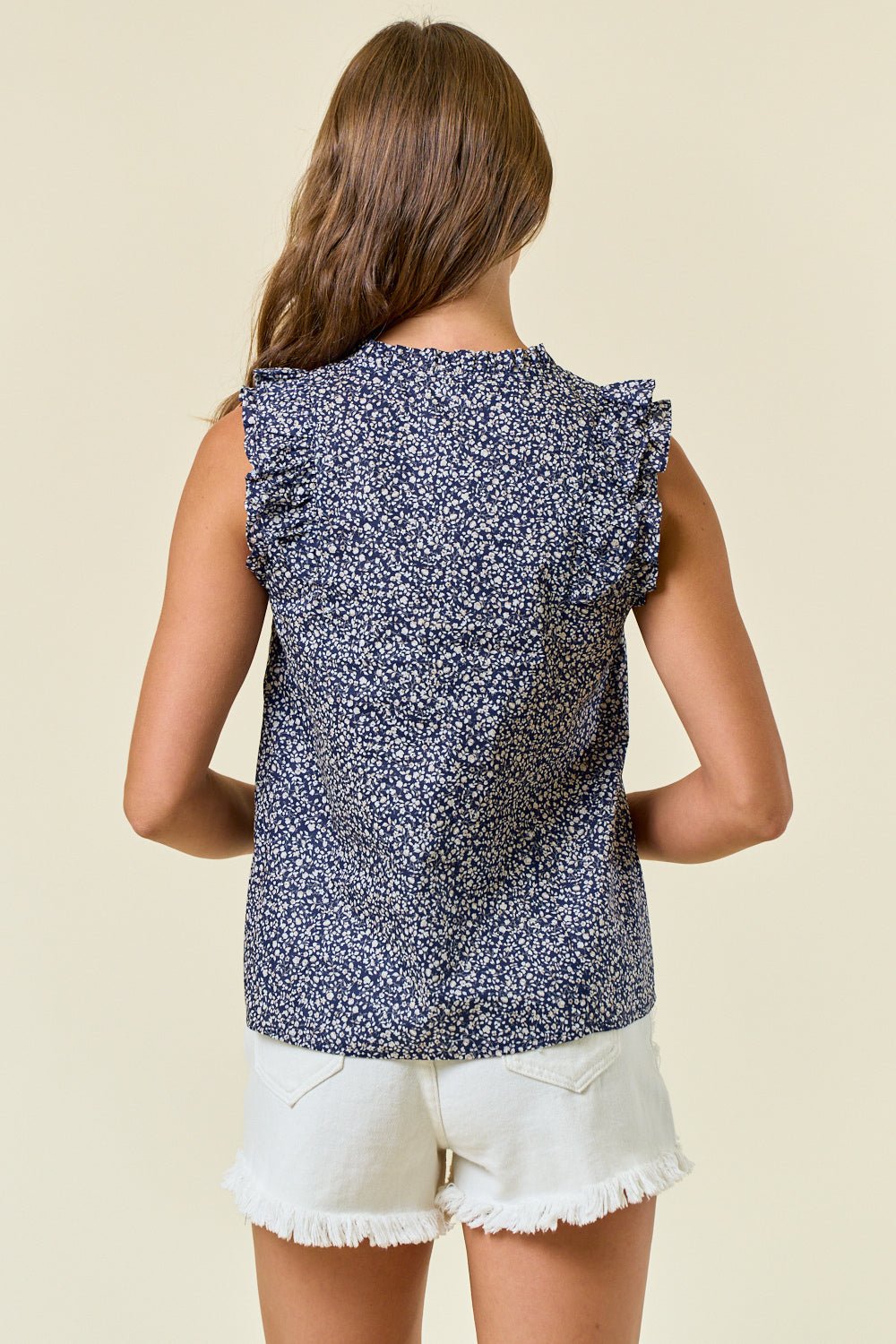 Navy Poplin Cap Sleeve Top - The Nines