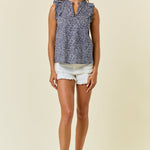 Navy Poplin Cap Sleeve Top - The Nines