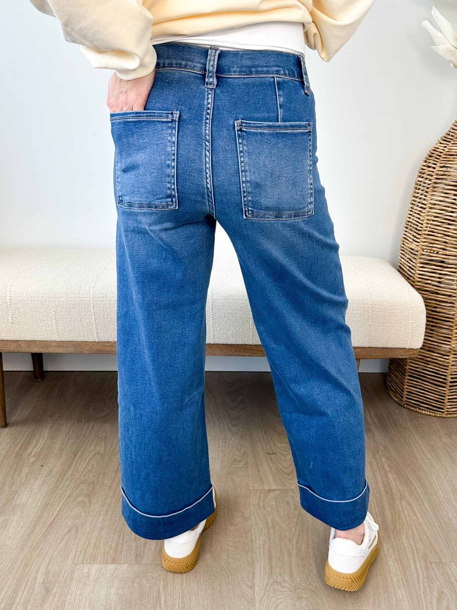 Vervet High Rise Double Cuffed Wide Leg Jeans - The Nines