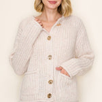 Oatmeal Gold Button Chunky Cardigan - The Nines