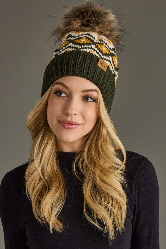 Olive, Mustard & Cream Pom Hat - The Nines