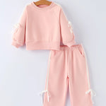 Girls Pink Bow Trim Sweatshirt & Pants Set - The Nines