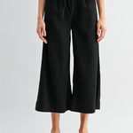 MICA Black Wide Leg Cropped Elastic Waist Pant - The Nines