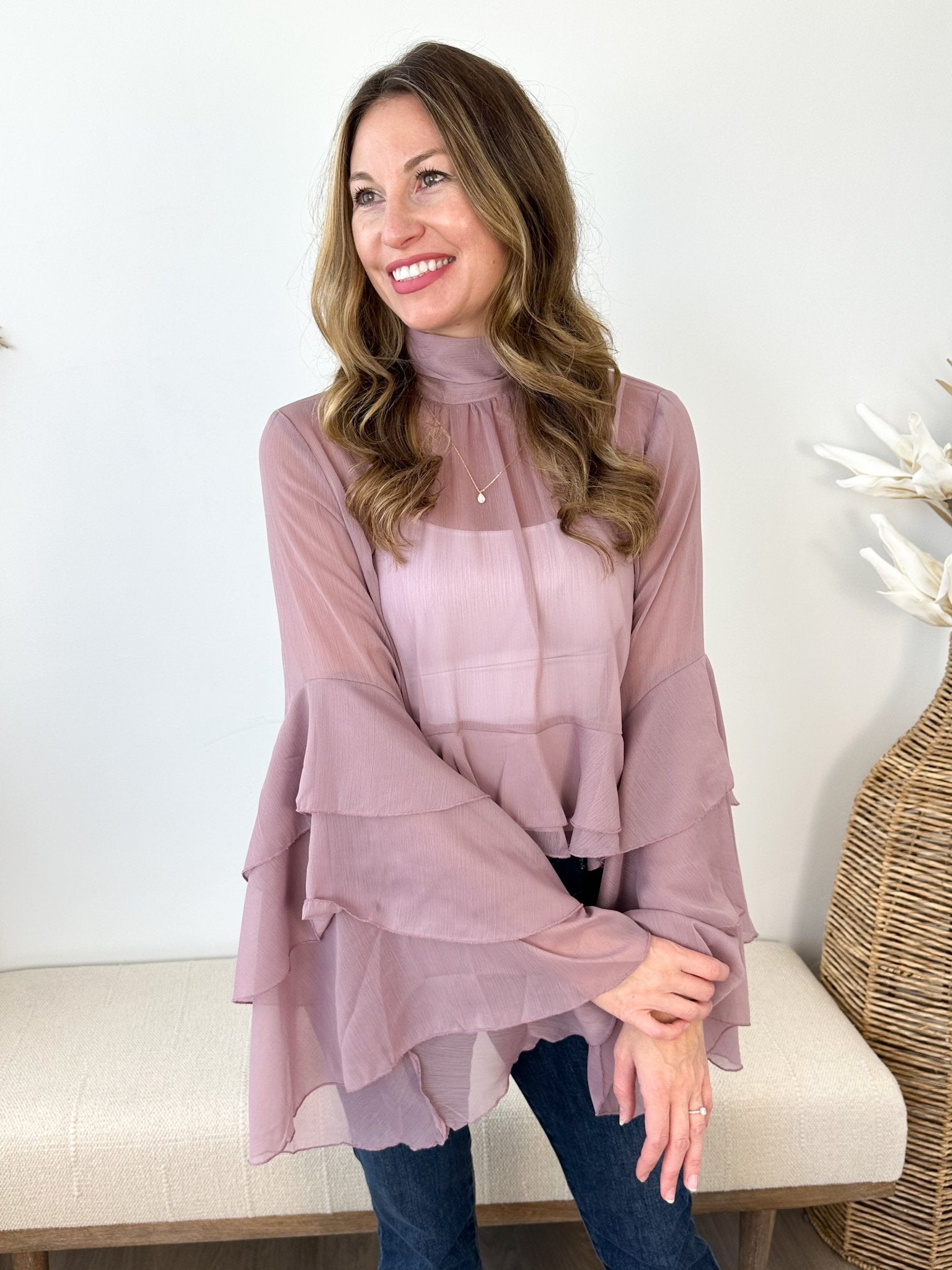 Mauve Baroque Flared Cuff Blouse - The Nines