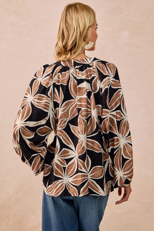 Black & Mocha Floral Top - The Nines