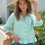 Green Striped Ruffle Hem Top - The Nines