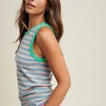 Blue & Key Lime Striped Tank Top - The Nines