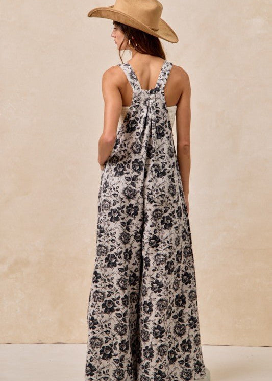 Gray & Black Washed Rose Overalls - The Nines