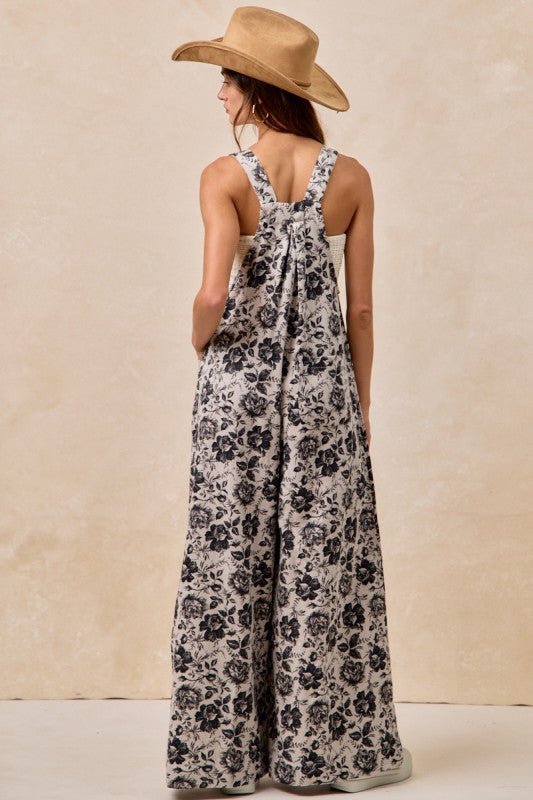 Gray & Black Washed Rose Overalls - The Nines