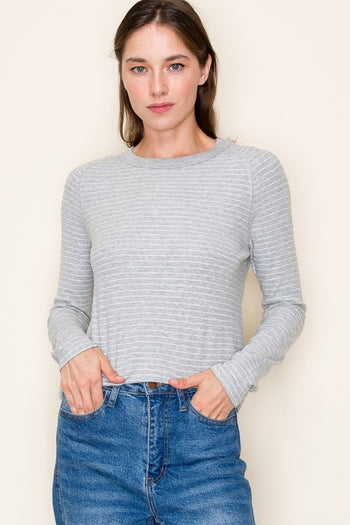 Soft Heather Gray Striped Crew Neck