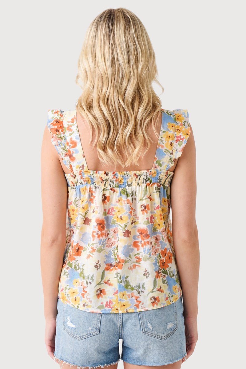 Yellow Floral Square Neck Top - The Nines